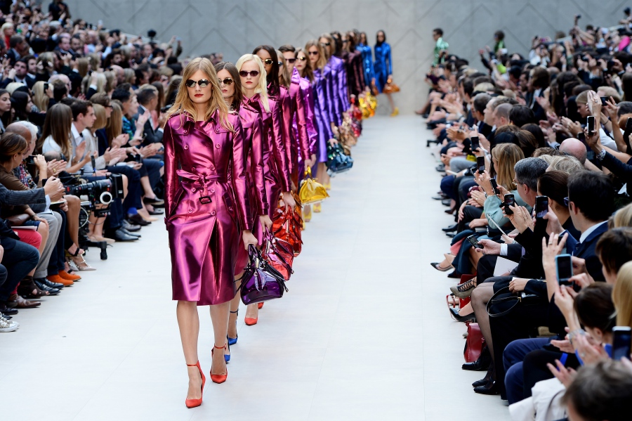 LONDON, ENGLAND - SEPTEMBER 17: A model showcases designs on the catwalk by Burberry Prorsum on day 4 of London Fashion Week Spring/Summer 2013, at Kensington Gardens on September 17, 2012 in London, England. (Photo by Ian Gavan/Getty Images)